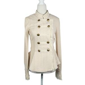 Free People Cream Knit Military Style Double-Breasted Peplum Band Jacket 2
